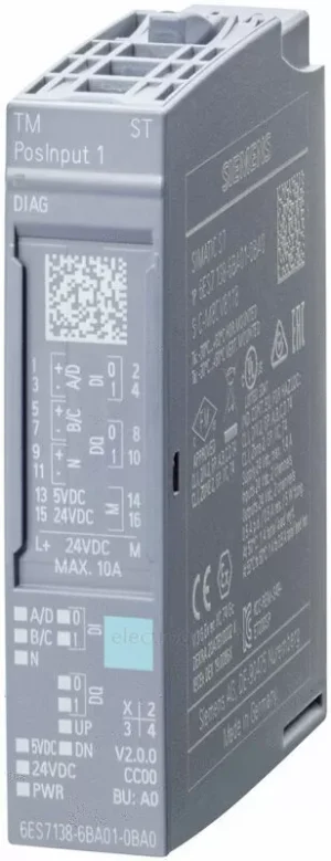 SIMATIC ET 200SP, модуль счетчика TM count 1x 24 В, 1 канал для инкрементного энкодера 24 В или импульсного энкодера, 3 DI, 2 DQ Подходит для BU типа A0